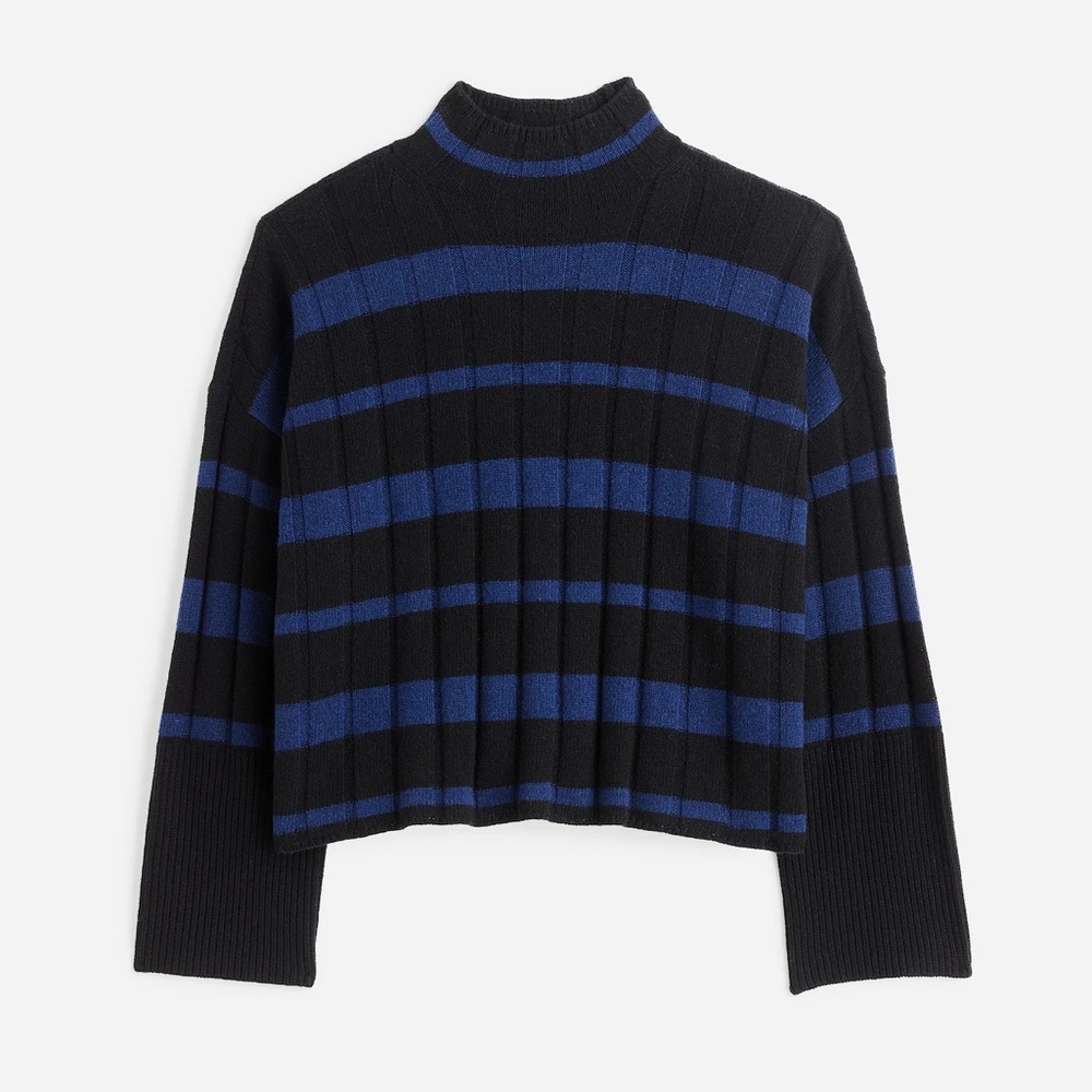 NWT Madewell Ribbed Cashmere Wool Mockneck Sweater XXS Black Blue $178 NS674